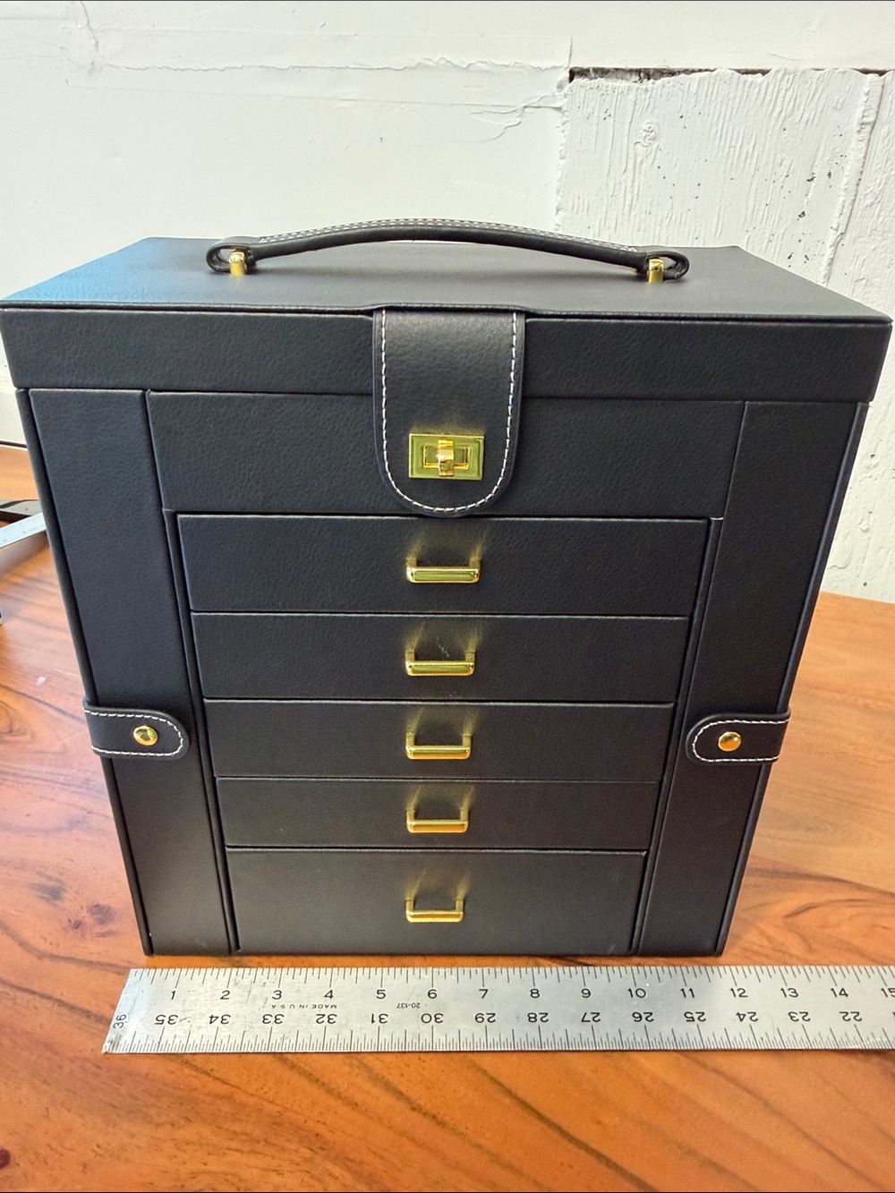 Black Jewelry Storage Chest with Gold Hardware Jewelry Box - Picture 3 of 16